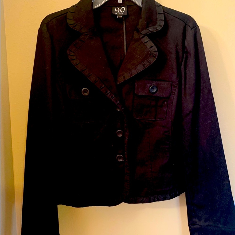 Ruffled Trimmed Blazer, Black, light weight